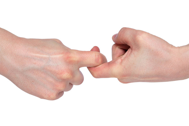 mãos masculinas em forma de bloqueio segurando uns aos outros isolado em branco
 - Foto, Imagem