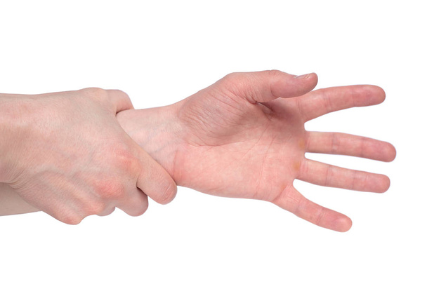 male hands holding each other isolated on white background. Frie - Φωτογραφία, εικόνα
