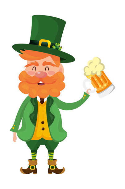 leprechaun dwarf man beer vector illustration - Vector, Image