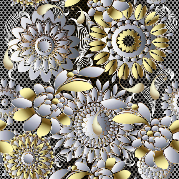 Floral ethnic style gold silver ornate vector seamless pattern.  - Vektor, obrázek