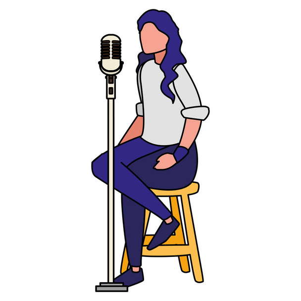 female singer with microphone character - Vector, Image