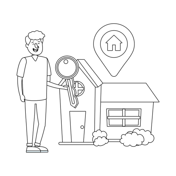 Immobilien Mann auf der Suche nach einem Haus zu kaufen Cartoon Vektor Illustration Grafik-Design - Vektor, Bild