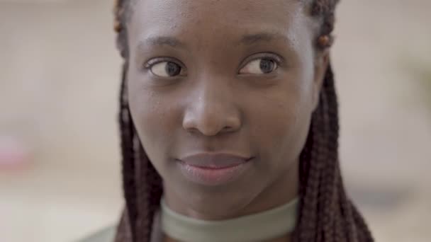 Portrait of attractive young african american woman with dreadlocks playfully drawing line from flour on her cheek. Close up - Metraje, vídeo