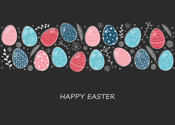 Hand drawn Easter card with painted eggs. Vector - Vector, Imagen