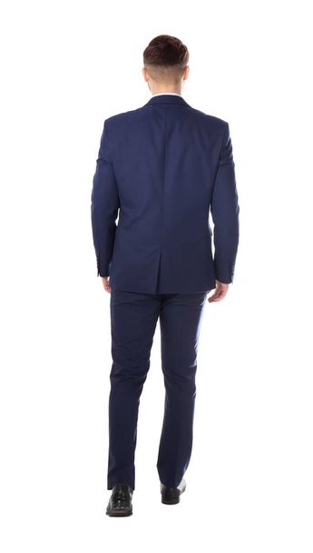Businessman in stylish suit posing on white background - Foto, Imagem