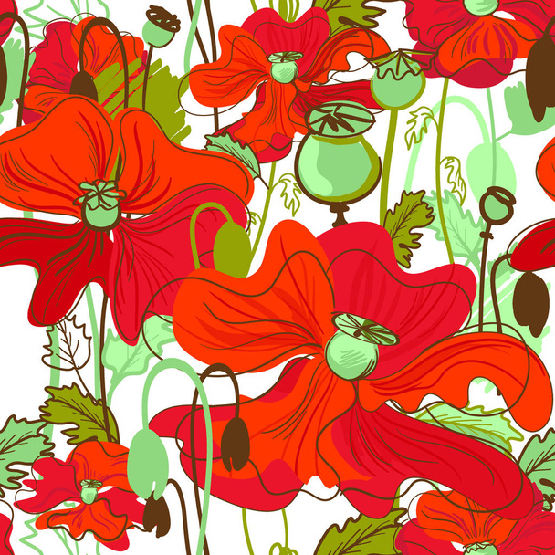 red flowers POPPY pattern vector - Vector, Image