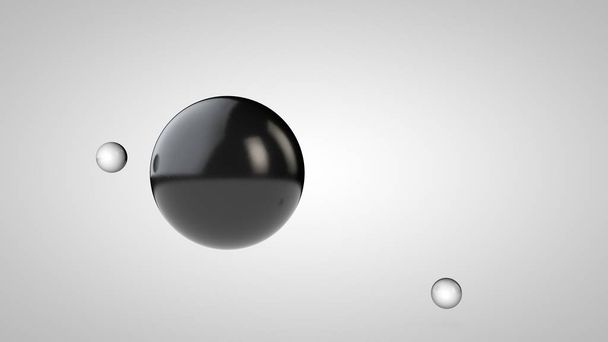 3D ілюстрація чорних кульок, одна велика і дві маленькі кульки. сфери в повітрі, ізольовані на білому тлі. 3D візуалізація абстракції. Простір з геометричними об'єктами
. - Фото, зображення