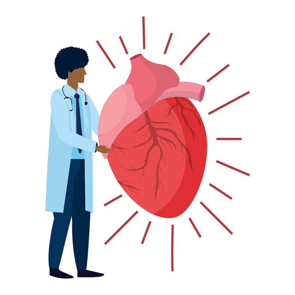 cuidado de la salud médico hombre sosteniendo corazón humano vector de dibujos animados ilustración diseño gráfico
 - Vector, Imagen