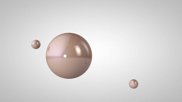 3D ilustrace růžových, lesklých koulí, jednoho velkého a dvou malých koulí. Koule ve vzduchu, izolovaná na bílém pozadí. prostorové vykreslování abstrakce. Prostor s geometrickými, kulatou objekty. - Fotografie, Obrázek