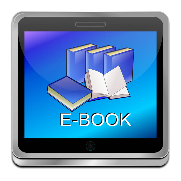 голубая кнопка E-Book - 3D иллюстрация
 - Фото, изображение