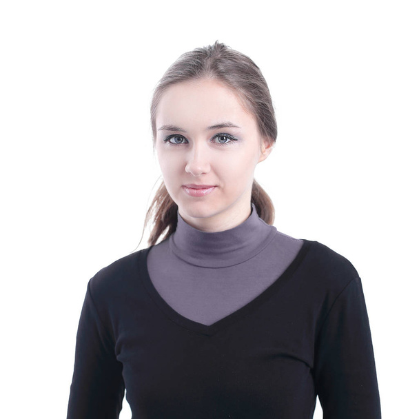 portret nowoczesnej młodej kobiety w czarnym swetrze. - Zdjęcie, obraz