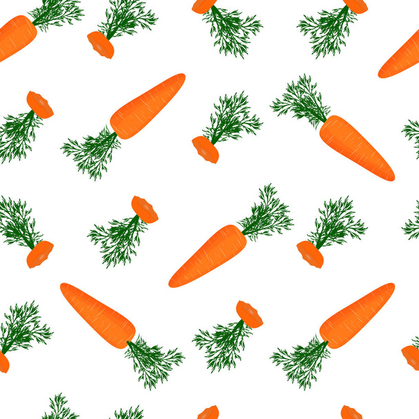 dynamische nahtlose Muster mit Karotten auf weißem Hintergrund. Vektormuster für die Gestaltung von Stoffen, Tapeten, Kleidung im flachen Stil. - Vektor, Bild