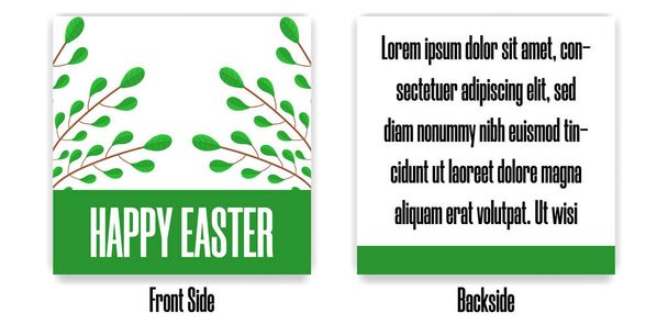 Easter Postcard. Greeting or Invitation with Green Branches. Front Side and Backside of Postcard. Vector illustration for Your Design, Web, Print. - Vetor, Imagem