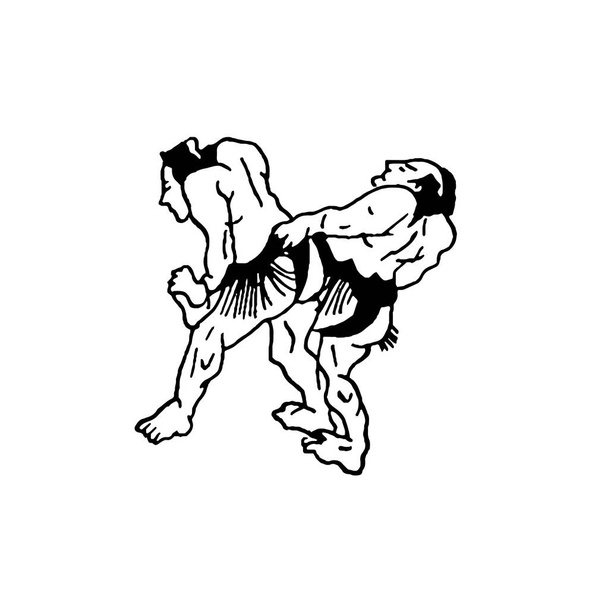 Ilustração desenhada à mão de lutadores de sumô lutam em fundo branco
 - Vetor, Imagem