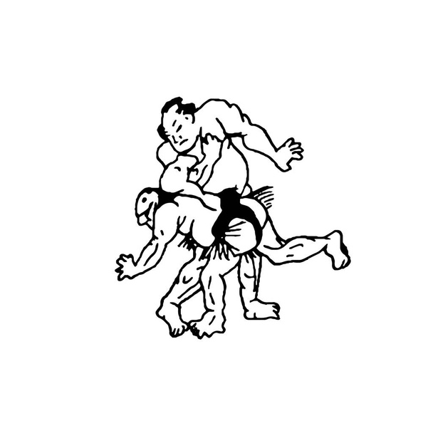 El çizimi sumo güreşçileri mücadele adam beyaz zemin üzerine çekilmiş. - Vektör, Görsel
