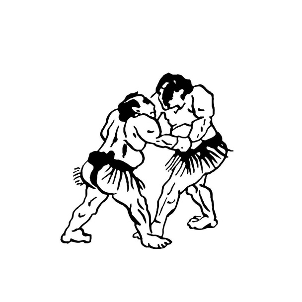 Ilustración dibujada a mano de luchadores de sumo hombre lucha sobre fondo blanco
 - Vector, imagen
