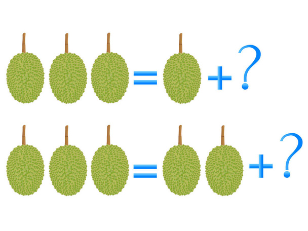 Juegos educativos para niños, sobre la composición de los tres, ejemplo con de un durian
. - Vector, Imagen
