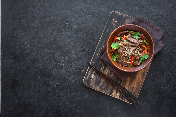 Stir fried soba and beef - Photo, image