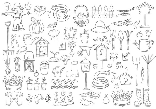 Set of cartoon gardening items a white background. - ベクター画像