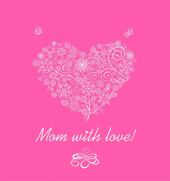 Greeting pink card with flowers lacy bouquet for Mothers day - Vector, Imagen