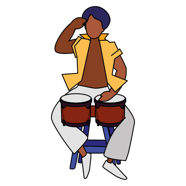 black tropical musician playing timbals character - Vector, Image