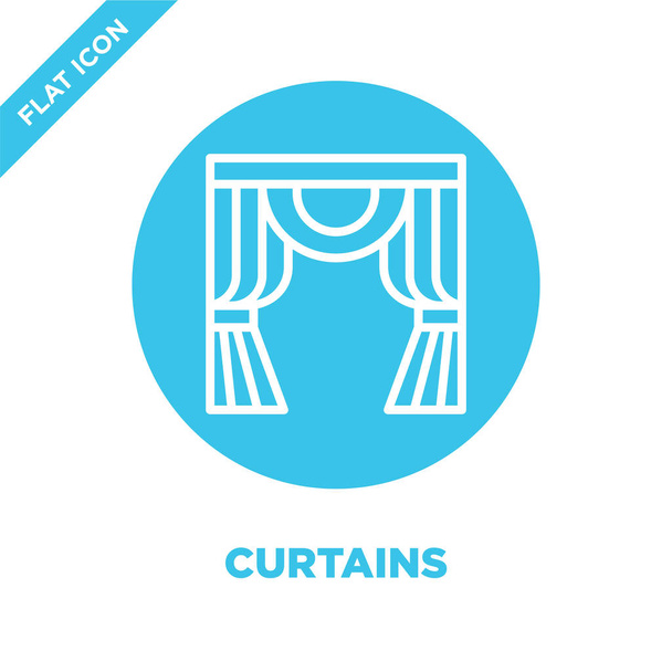curtains icon vector from furnitures collection. Thin line curtains outline icon vector  illustration. Linear symbol for use on web and mobile apps, logo, print media. - Vector, Image