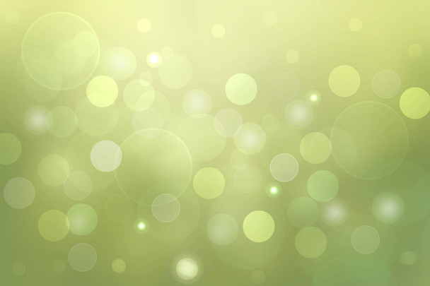  green bokeh lights and yellow circular lights. Autumn or summer background with copy space. - Photo, Image