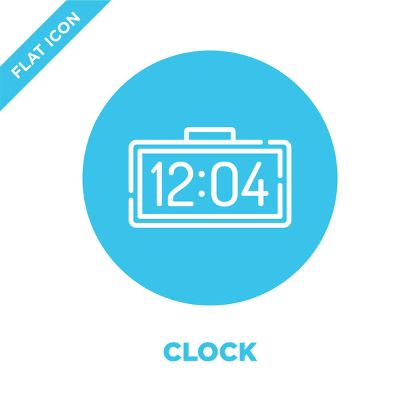 スマート ホーム コレクションから時計のアイコン ベクトルです。細い線時計概要アイコン ベクトル イラスト。Web およびモバイル アプリ、ロゴ、印刷媒体に使用する線形記号. - ベクター画像