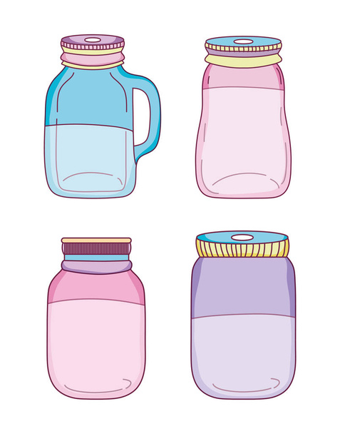 Conjunto de pedreiro jar desenhos coleção em cores pastel vetor ilustração design gráfico
 - Vetor, Imagem