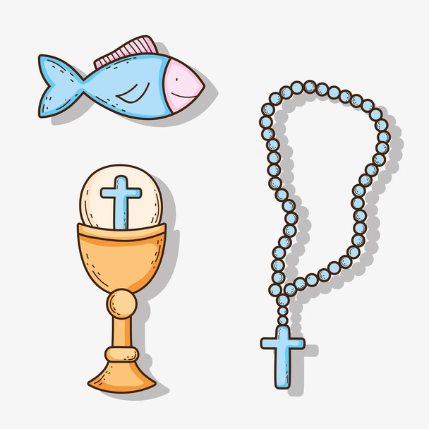 set chaliz avec hôte et rosaire croisé avec illustration vectorielle de poissons
 - Vecteur, image