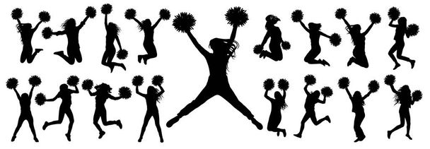 Siluetas de bailarinas animadoras (saltando y de pie
)  - Vector, imagen