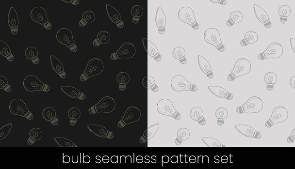 Incandescent light bulb seamless pattern set, great design for any purposes. Seamless vector background - Vector, Image
