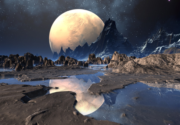 3D Rendered Fantasy Alien Landschap - 3D Illustratie - Foto, afbeelding