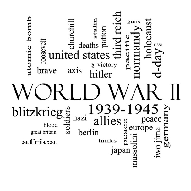 Tweede Wereldoorlog woord wolk begrip in zwart-wit - Foto, afbeelding
