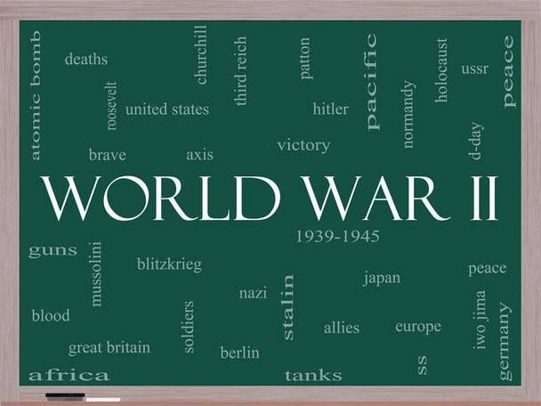 Tweede Wereldoorlog woord wolk concept op een schoolbord - Foto, afbeelding