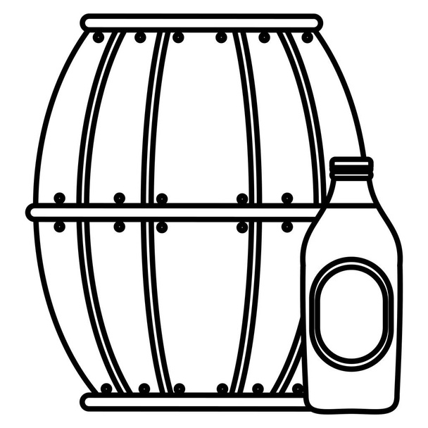 barril de madeira de cerveja com garrafa
 - Vetor, Imagem