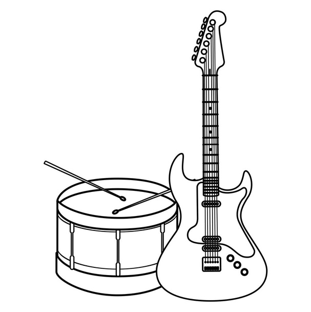 gitár elektromos és dob eszközök - Vektor, kép