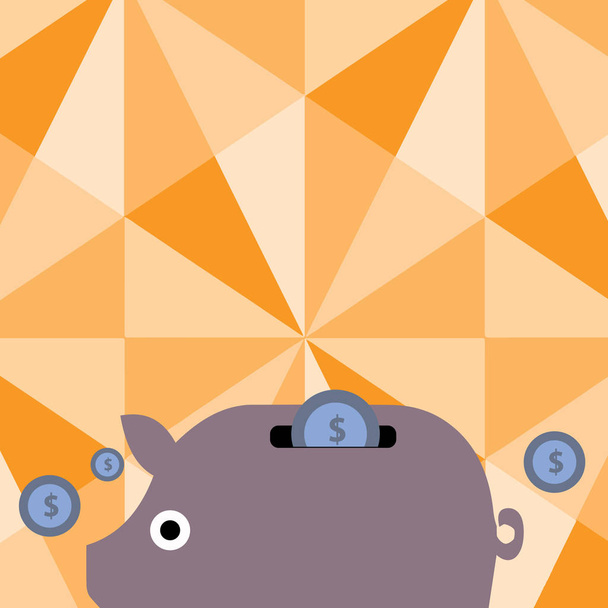 Illustration von bunten Sparschweinen und Münzen mit Dollarzeichen im Schlitz. Kreative Hintergrundidee zum Sparen von Geld, Investitionen und finanzieller Werbung. - Vektor, Bild