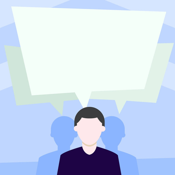 Faceless Man has Two Shadows and Each has Their Own Speech Bubble Overlapping. Creative Background Idea for Medical and Health Issues of Split or Dual Personality and Disorder. - Vector, Image