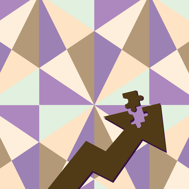Color Flecha Ilustración Apuntando hacia arriba con la parte separada como Jigsaw Puzzle pieza de azulejo. Concepto de fondo creativo para encontrar soluciones, estrategias financieras y dirección de mapas
. - Vector, Imagen