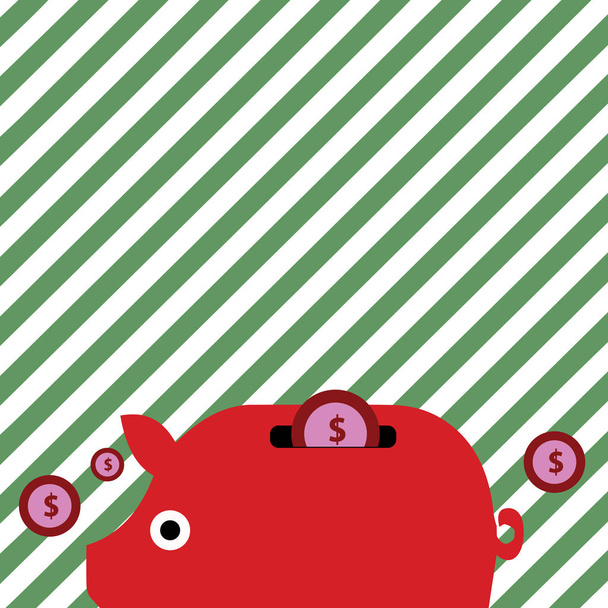 Illustration von bunten Sparschweinen und Münzen mit Dollarzeichen im Schlitz. Kreative Hintergrundidee zum Sparen von Geld, Investitionen und finanzieller Werbung. - Vektor, Bild