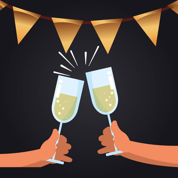 両手お祝いシャンパン グラス - ベクター画像