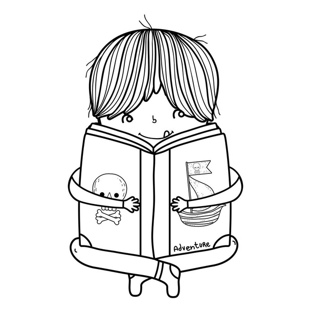 felice bambino lettura libro vettore illustrazione design
 - Vettoriali, immagini