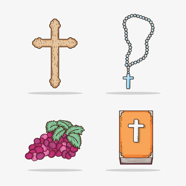 croix sertie de chapelet et bibble avec illustration vectorielle de raisin
 - Vecteur, image