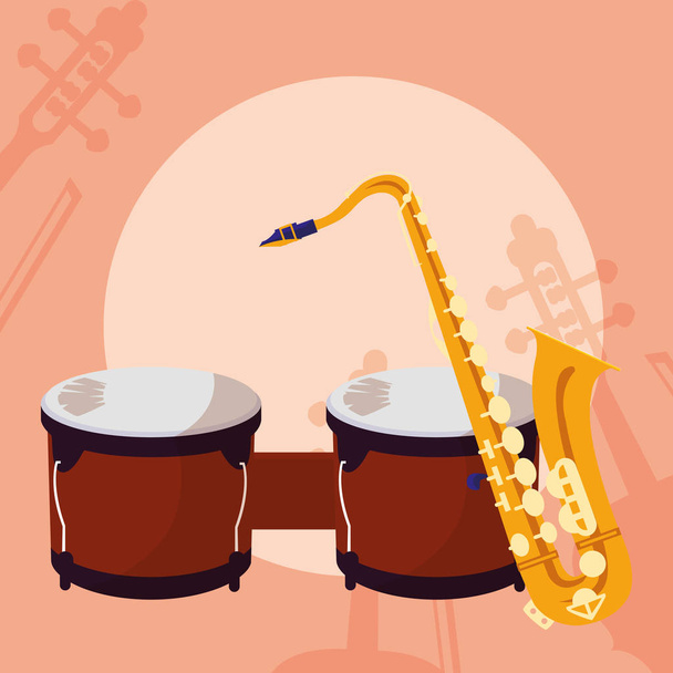 saxofón y timbales instrumentos musicales
 - Vector, imagen