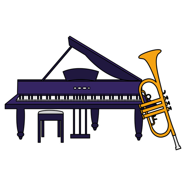 trompeta e instrumentos de piano de cola musical
 - Vector, imagen