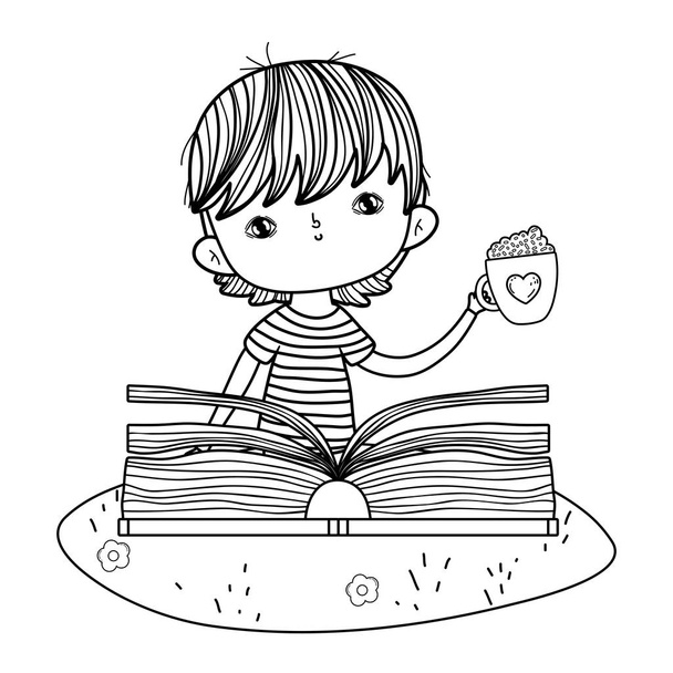 ευτυχισμένος αγοράκι ανάγνωση βιβλίο σχεδιασμό εικονογράφηση διάνυσμα - Διάνυσμα, εικόνα