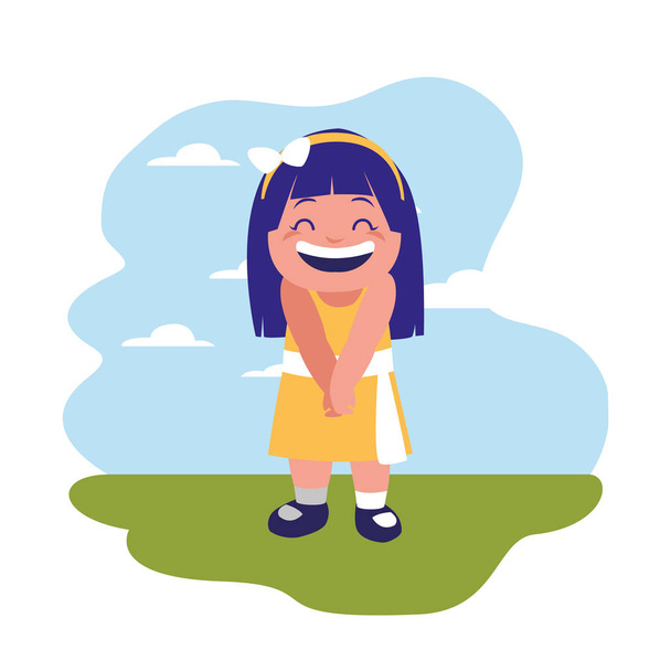 menina sorridente comemorando ao ar livre
 - Vetor, Imagem