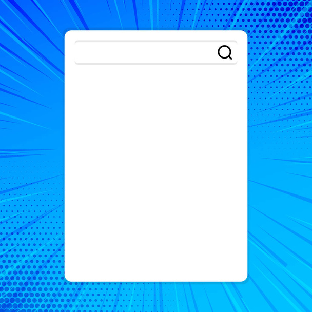 Vyhledávací panel s ikonou lupy na prázdné svislé bílé plátno. Pozadí představa hledání informací zadáním klíčového slova. Webové výzkum Box s lupou pro Data výsledku. - Vektor, obrázek
