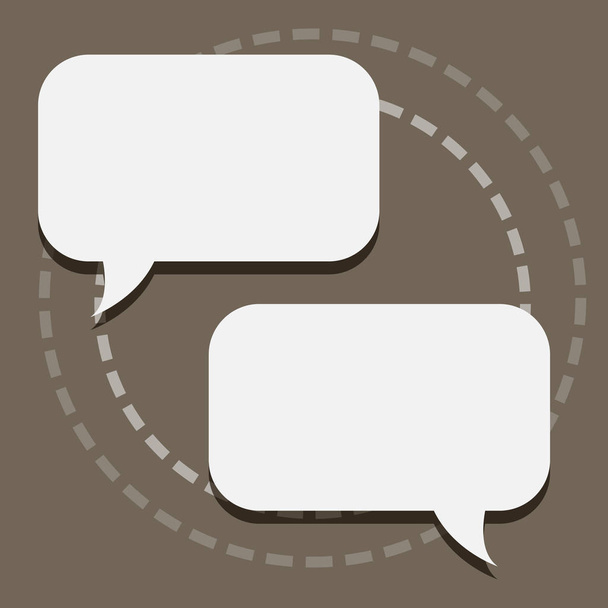 Two Rectangular Blank White Speech Bubble with Tails Facing Opposite Side. Broken Lines Forming Round Shape Design on Color Background. Text Balloon photo Engaging in Conversation. - Vector, Image